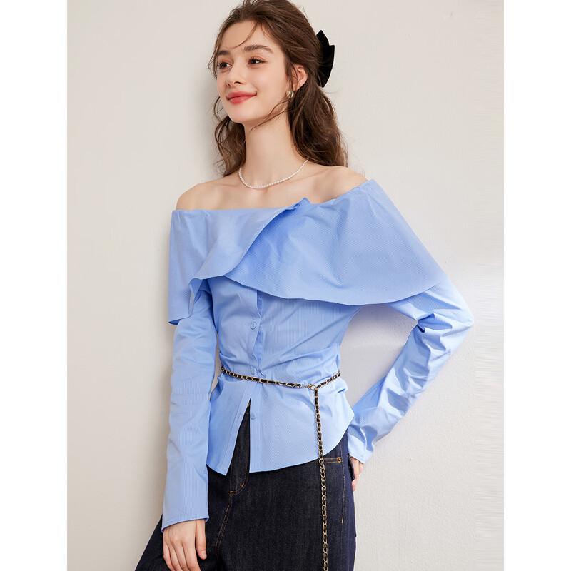 Bailuyu Elegant Ruffled Off-Shoulder Long Sleeve Blouse