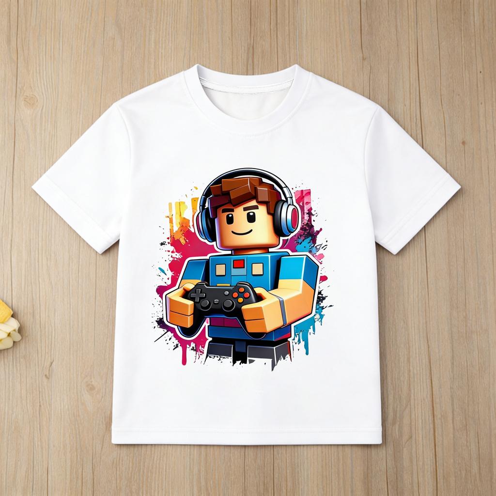 Roblox Themed Kids T Shirt Boys Girls Fashion Game Character Print Cotton Short Sleeve Tees for Everyday Play