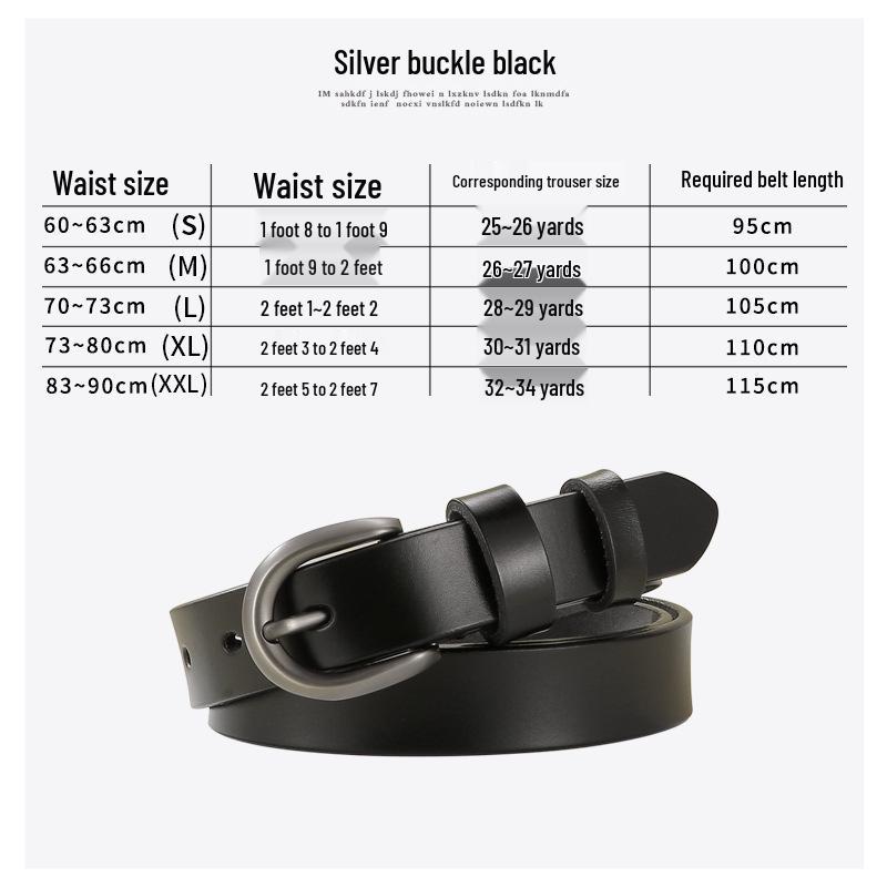Women's Genuine Leather Black Thin Belt - Retro Fashion Accessory for Jeans