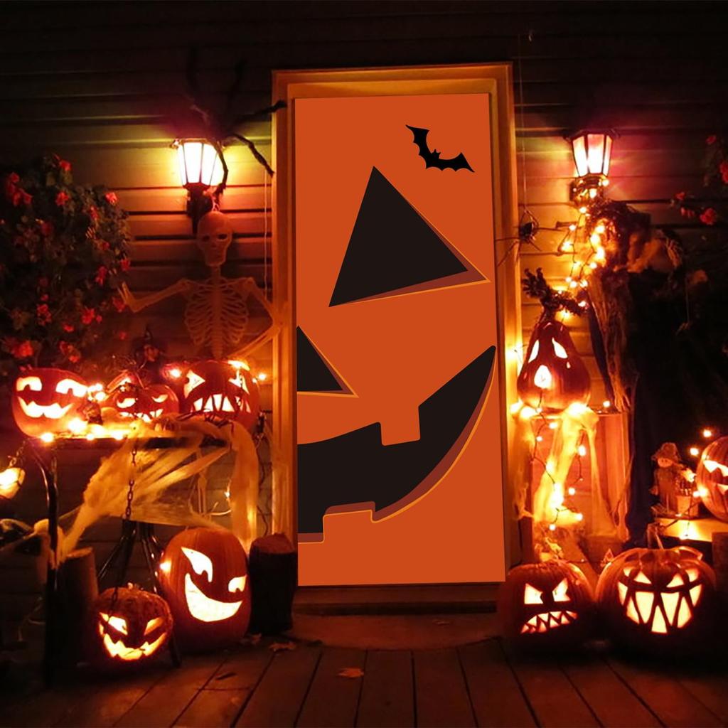 IMISHM Halloween Pumpkin Door Covers Halloween Door Decorations Halloween Door Banner Halloween Decorations for Front Door Halloween Porch Sign for