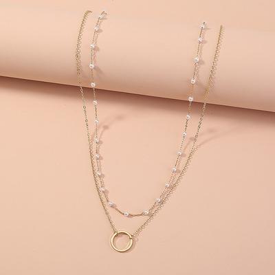 Stylish and Exquisite Versatile Pearl Temperament Accessories Women, Simple Double-layer Circle Pendant Necklace