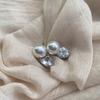 Romantic Heart-Shaped Gemstone Pearl Stud Earrings, Niche Design Sense, Zircon Pendant, Light Luxury And Elegant Temperament, Versatile