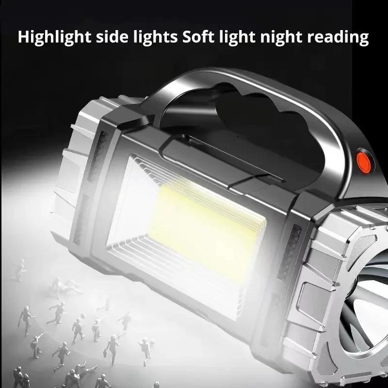 High Power Solar Rechargeable LED Flashlight Multifunctional Portable Light with Side Light Camping Fishing Waterproof Lantern