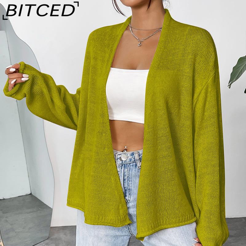 

BITCED Loose-Fit Lightweight Knitted Cardigan Jacket for Women Autumn Solid-Colour Casual Outerwear Cardigan XL зелёный