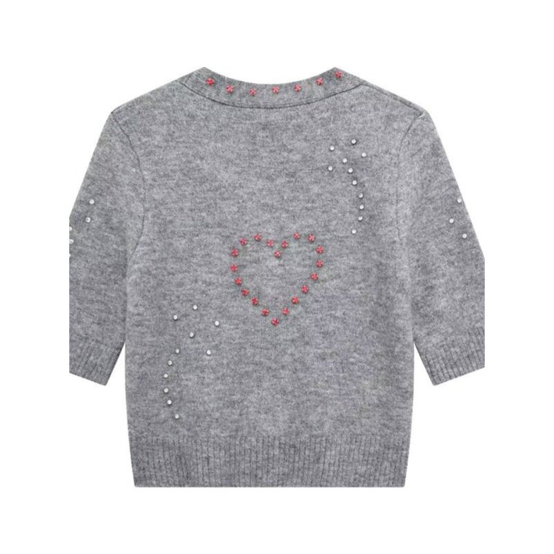 Fashion Style 2024 Spring New Arrival Women's Clothing Easiest for Match Jewelry Decoration Short Sleeve Knitting Cardigan 4331003