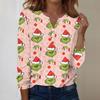 Women's Fashion Casual V-Neck Long Sleeve Decorative Button Christmas Print Top