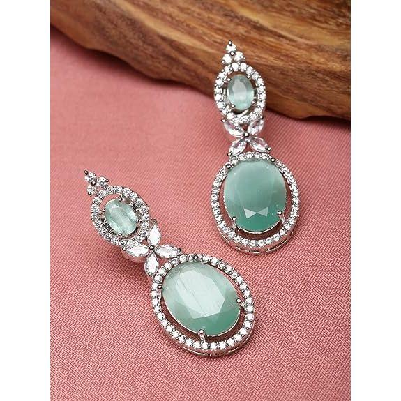 Versilberte, mit amerikanischen Diamanten besetzte, ovale Tropfenohrringe, Schmuck für Mädchen und Frauen