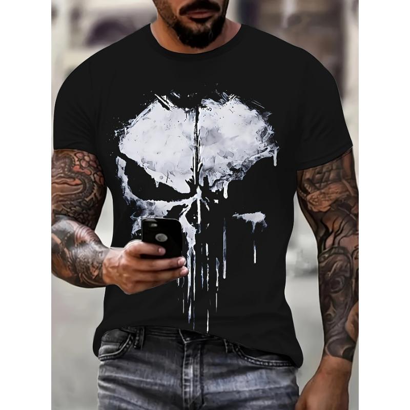 Color Block Splash Ink 3D Print Men's Trendy Sports Short Sleeve Crew Neck T-shirt, Summer Outdoor