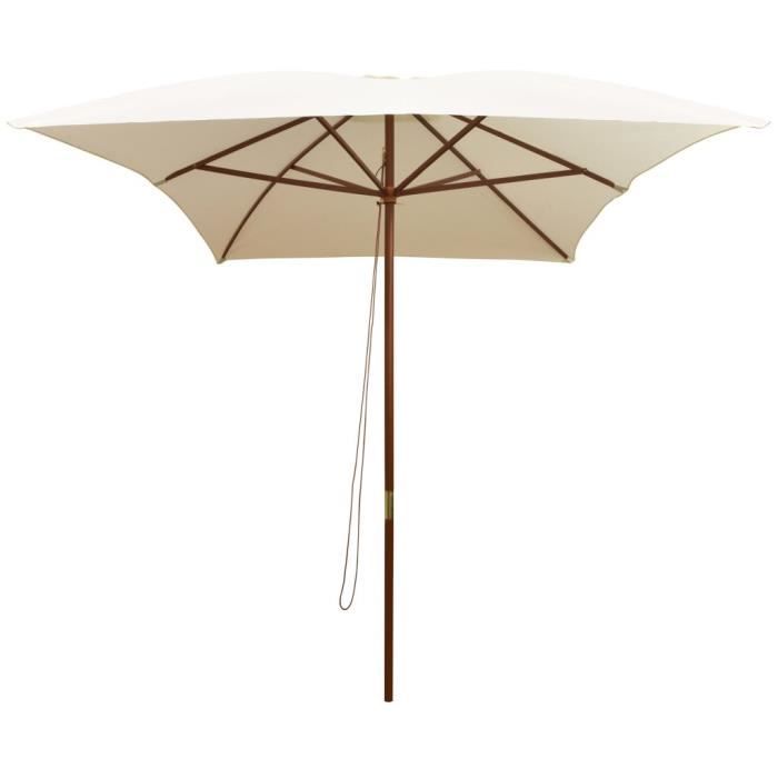 Rectangular Wooden Parasol 200 X 300 Cm - VIDAXL - Cream White - Manual