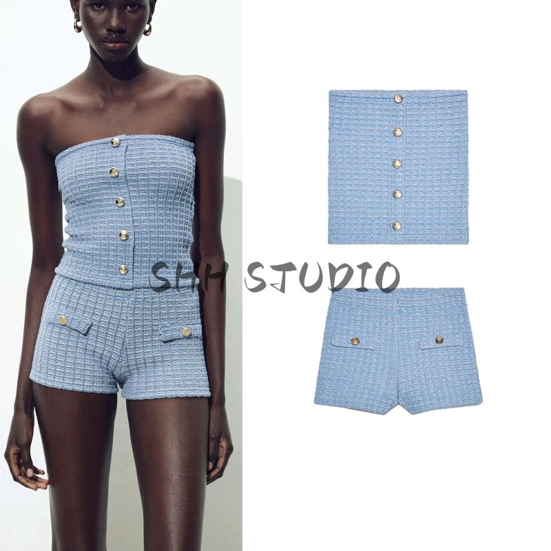 Knitting Suit Fashion Two-Piece Suit Texture Tube Top Stretch Tops 5063344 High Waist Shorts 5063345