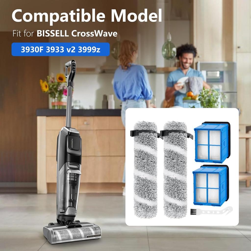 Brush Rolls Filter Replacement Kit for Bissell CrossWave OmniForce Edge 3930F/3933/v2/3999z Cordless Multi-Surface Hard Floor Cleaner Wet Dry Vacuum,