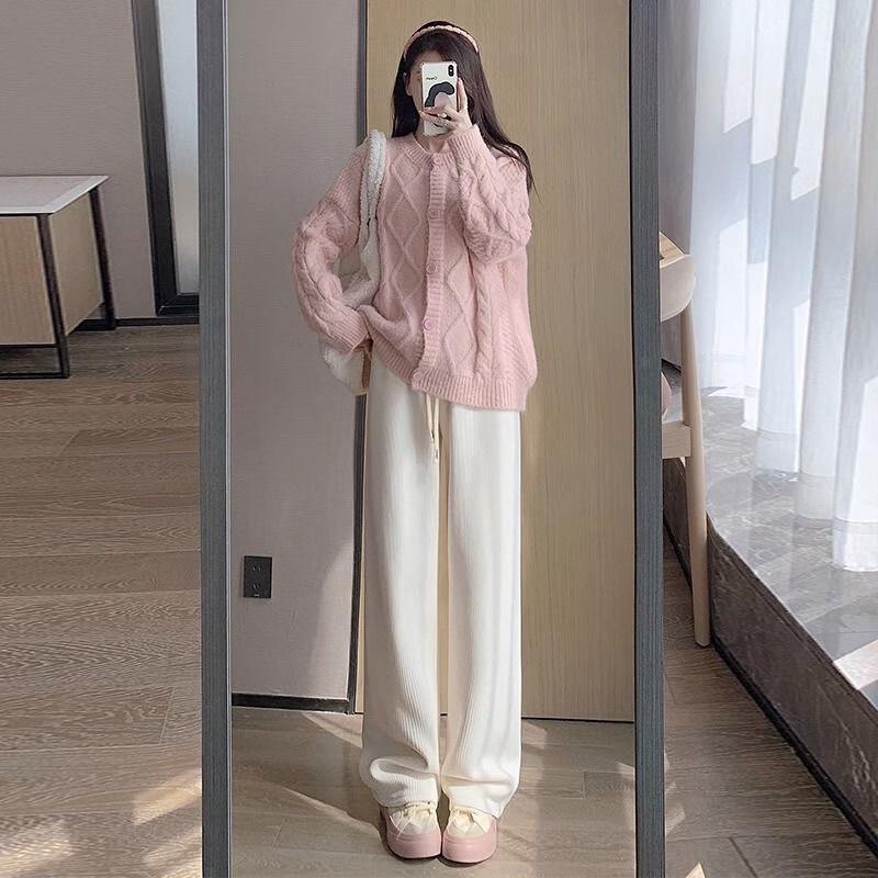 Langsha Women's Herringbone Fleece-Lined Wide-Leg Pants