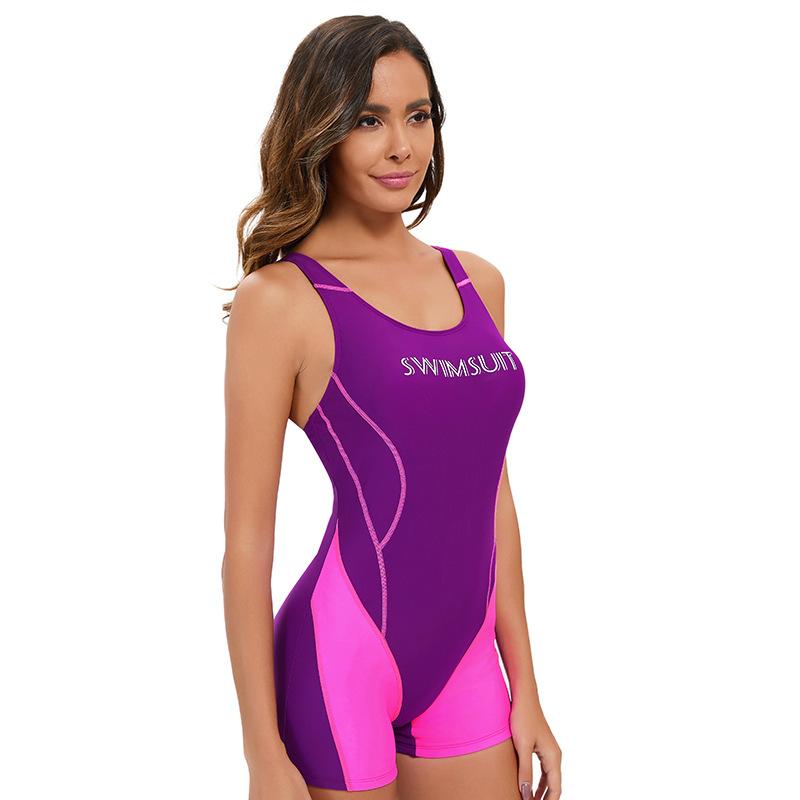 Women One Piece Swimwear With Shorts Back Cutout Design Nylon Material Color Block Swim Suit Fashion Beach Bodysuit