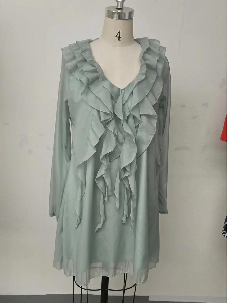 In-stock #416 Loose-Fitting Floral Lapel Long-Sleeved Chiffon Shirt