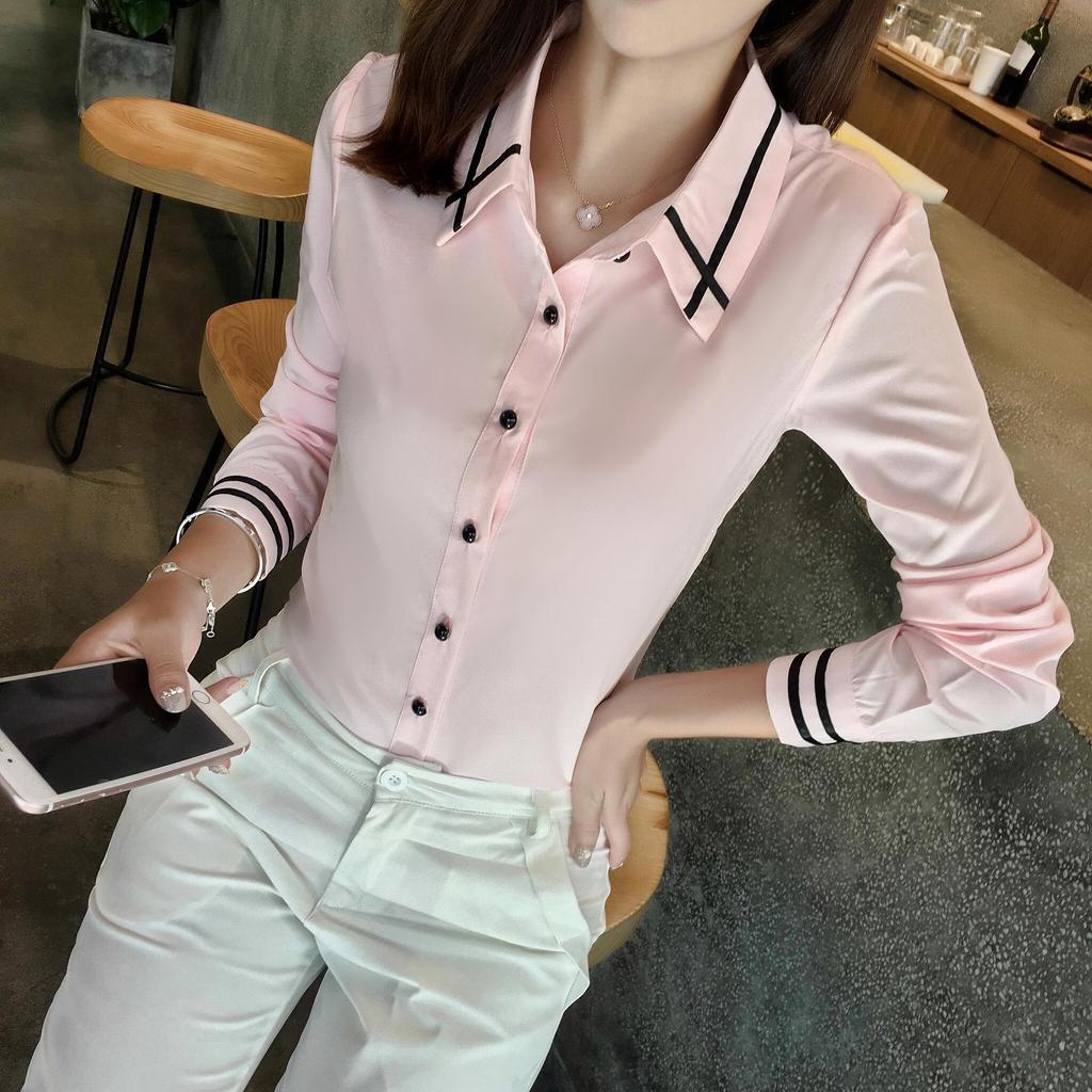 Versatile Korean Style Women's Chiffon Long-Sleeve Casual Loose Plus Size Shirt for Spring/Summer Fashion