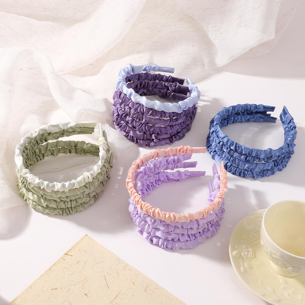 20 Stück Zufällige Farbe Stoff Satin Plissiertes Haarband für Frauen Süß Einfaches Stirnband Mädchen Reifen Kopfschmuck Vielseitiges Haar-Accessoire