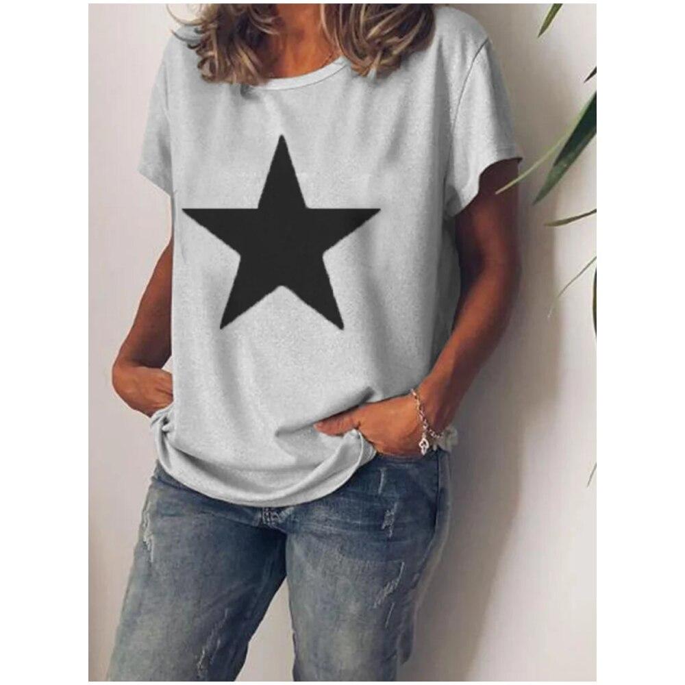 Summer Women Star 3D Print T-shirt  O-Neck Casual T Shirts Harajuku Streetwear Short Sleeve Tee Oversized Y2k Top Female Clothing