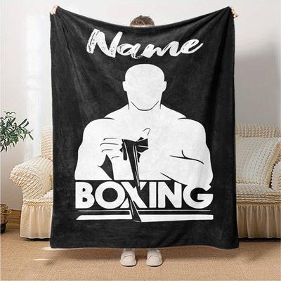 Custom Name Boxing Theme Printed Blanket - Perfect for Couch, Bed, Travel & Outdoor Use | Machine Washable, Cozy & Durable.