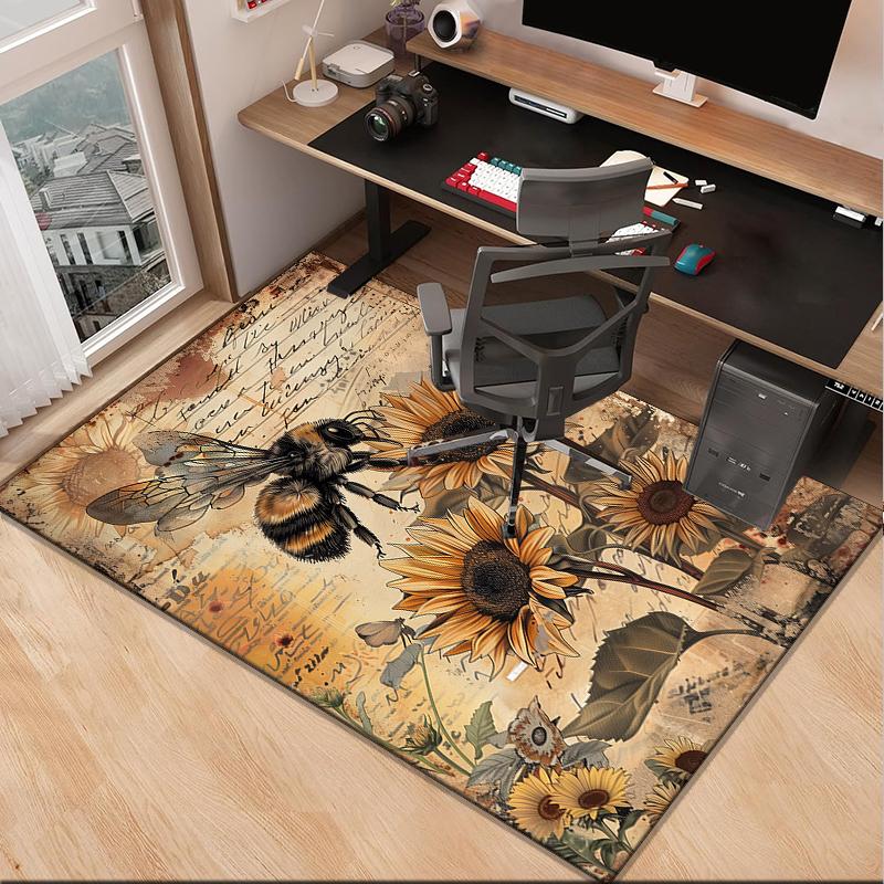 Bumblebee And Sunflower Office Rug Chair Mat, Entryway Carpet, Suitable for Front Door, Bedroom, Living Room, Desk, Holiday Gift