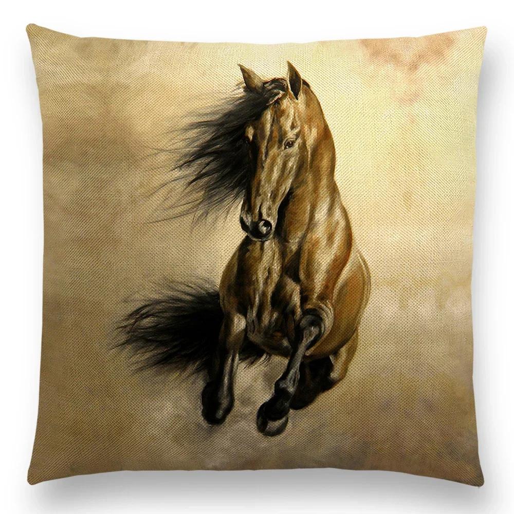 Horse Oil Painting Pillow Case Home Decor Vintage Cushion Cover for Sofa Car Linen Pillow Cover Home Decorative Drop Shipping