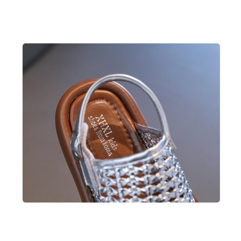 Sandálias de Encaixe com Pérolas para Meninas, Sapatos de Princesa, Sandálias de Praia Trançadas Estilosas para Bebês e Crianças, Sapatos Casuais Frescos
