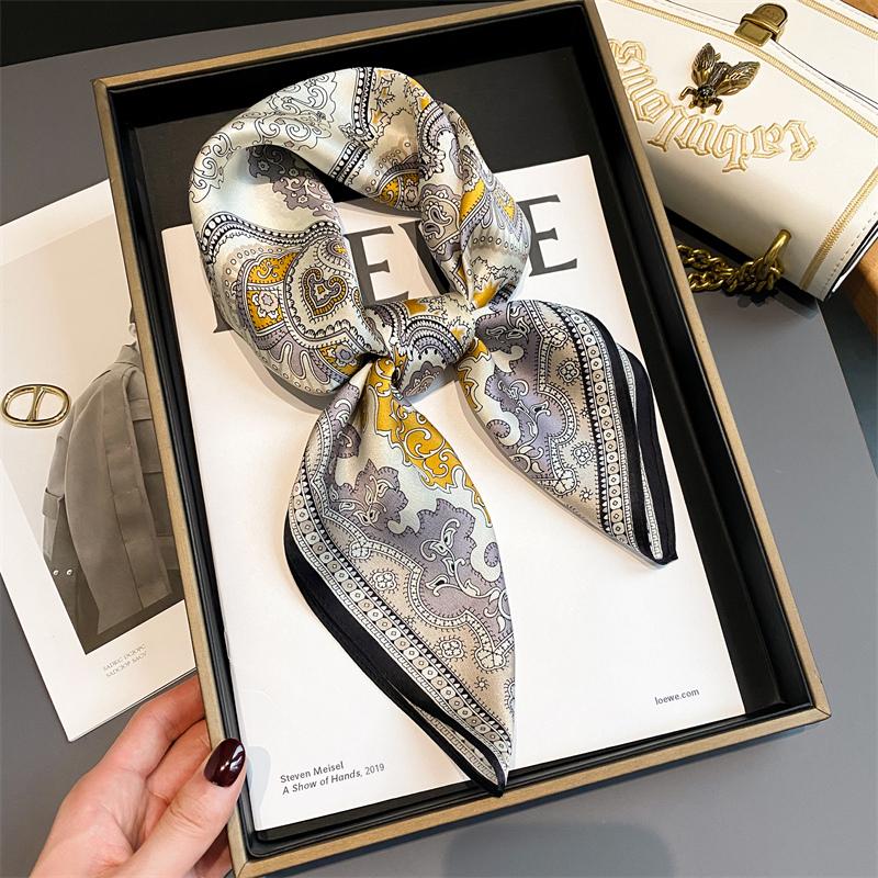 Lenço Quadrado de Cetim de Seda 100% Puro Alta Qualidade para Mulheres Estampado Bolsa de Mão Pulseiras de Pulso Xale Feminino Lenço de Pescoço Foulard