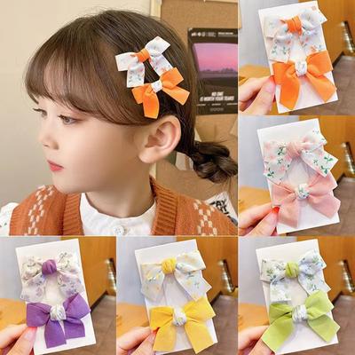 New 2Pcs Children's Bow Flower Hair Clips Korean Girls Side Bangs Hair Clips Sweet Girls Cute Headwear