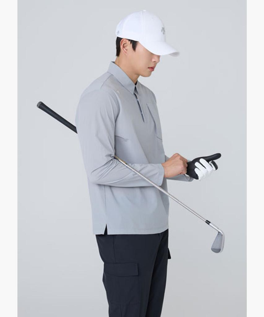 DESCENTE GOLF Men'S Woven Collared Long Sleeve T-Shirt Dr12Mftl34