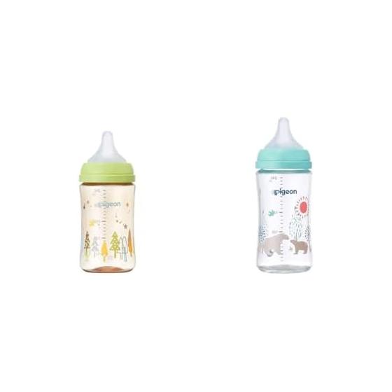 PIGEON Pigeon Breastfeeding Baby Bottle Tree 240ml 3 months~ Made of PPSU Yellow Green + Pigeon Breastfeeding Experience Baby Bottle Bear 240ml 3