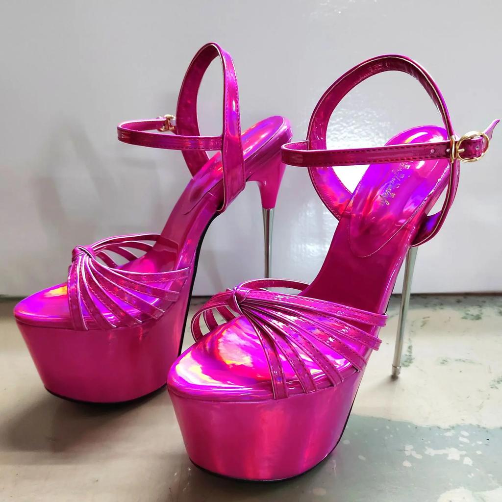 Fashion Women Shine Electroplated Heel Sandals Pole Dance Shoes Sexy Stripper Nightclub High Heels 19CM Exotic Models Shows