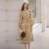 Xiangying French V-Neck Floral Puff Sleeve Dress