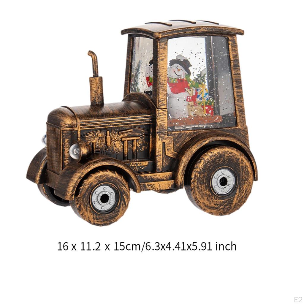 Christmas Lighted Tractor Warm Swirling Glitter with USB Cable Snowman Vintage Style Table
