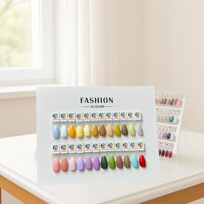 24Pcs Magnetic False Nail Tips Display Stand Clear Natural Color Nail Polish Gel Palette Manicure Practice Board