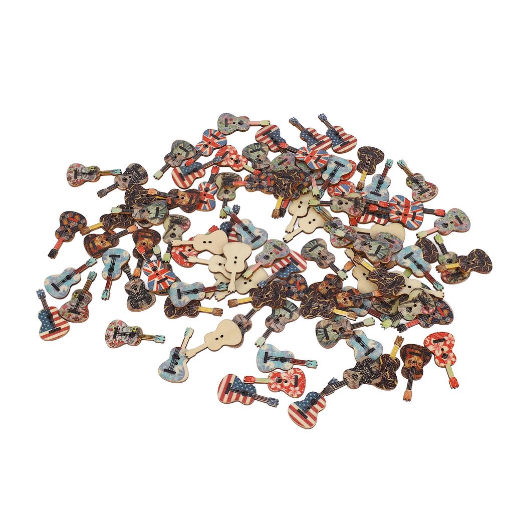 100pcs Wooden Guitar Buttons DIY Handcraft Cute Sewing Buttons with 2 Holes for Photo Frames Phone