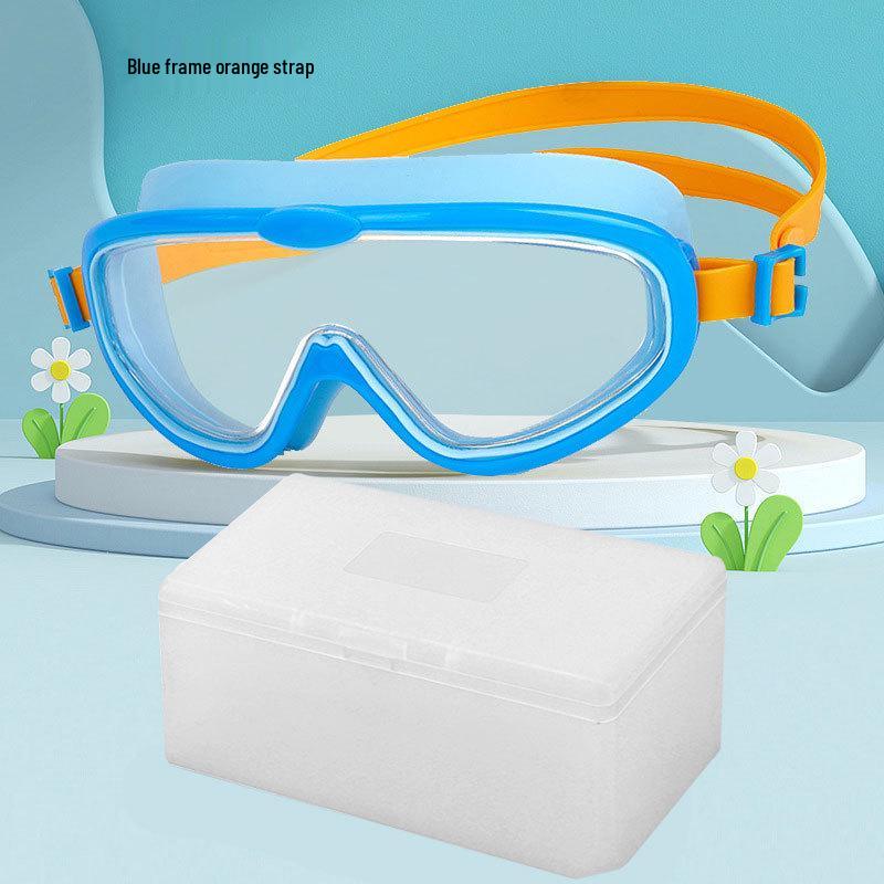 Children's Anti-Fog Waterproof Large Frame Swim Goggles with Silicone Earplugs