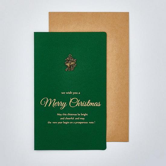 Retro Gold Foil Christmas Metal Greeting Card with Envelope - Business, Gift, or Birthday Blessing Holiday Card