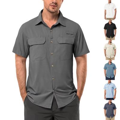 Men's Color Casual Loose Button,Down Collar Short,Sleeved Work Shirt