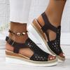 Large Size Spring and Summer New Hemp Rope Wedge Heel Women's Sandals Casual Hollow Fish Mouth Flat Bottom Buckle Beach Sandals