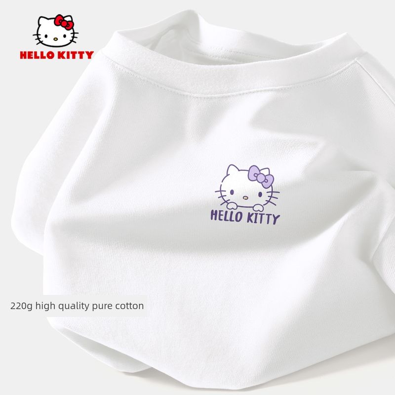 Hello Kitty Girls' Short-Sleeved T-Shirt Summer Pink Children's Base Shirt Pure Cotton Heavyweight Girls' Summer Top