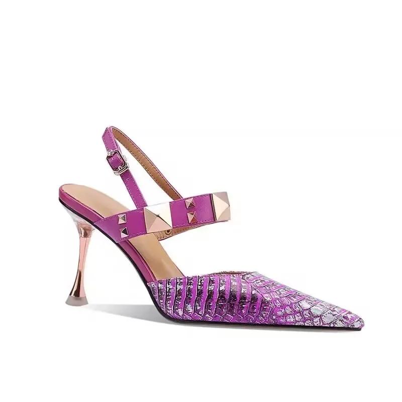 2025 Women's High Heels Plus Size Party Pumps Women Rivet Pointed Toe Buckle Strap Thin Heels Sandals Shoes for Women Zapatos