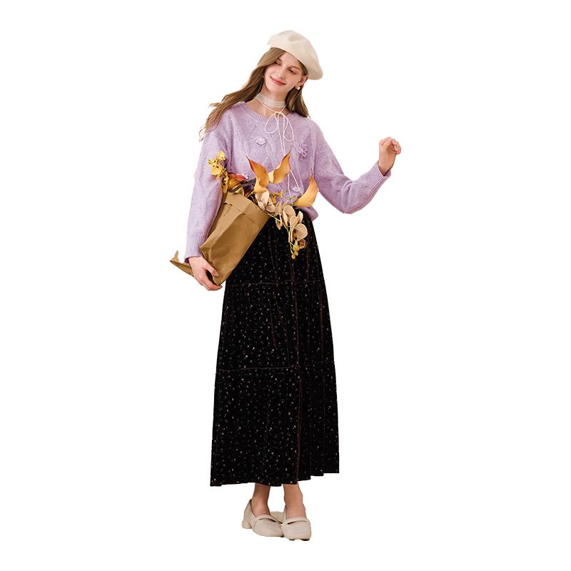 Xiangying Women s Wool Blend 3D Floral Knit Sweater L