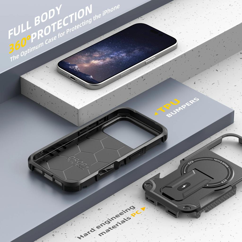 Militärische Robuste Panzerung Halter Magnetische Handyhülle für IPhone 17 16 15 14 Plus 13 12 Pro Max 11 16E Halter Harte Schutz Rückseite