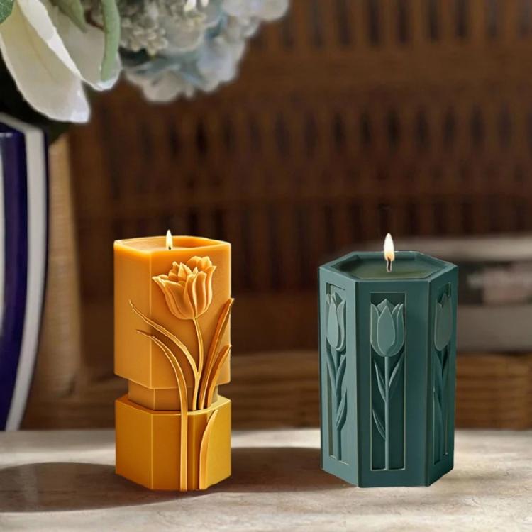 Embossed Flower Cylinder Silicone Molds for Making Candle Soap Gypsum Silicone Molds for Epoxy Resin Home Decoration