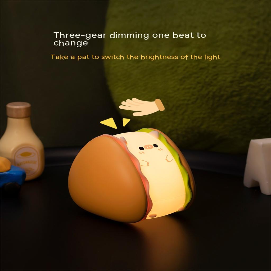 Cute Hamburg Desk Lamp USB Rechargeable 1200mAh Battery Nursery Night Lights 3