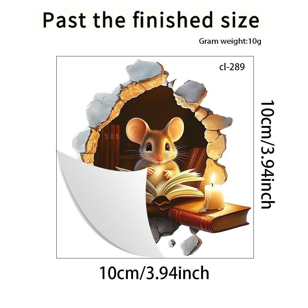 Creative Cartoon Mouse Reading Book in Mouse Hole Wall Sticker Self-Adhesive Removable for Kids Room Study Room Classroom Home Decor Art