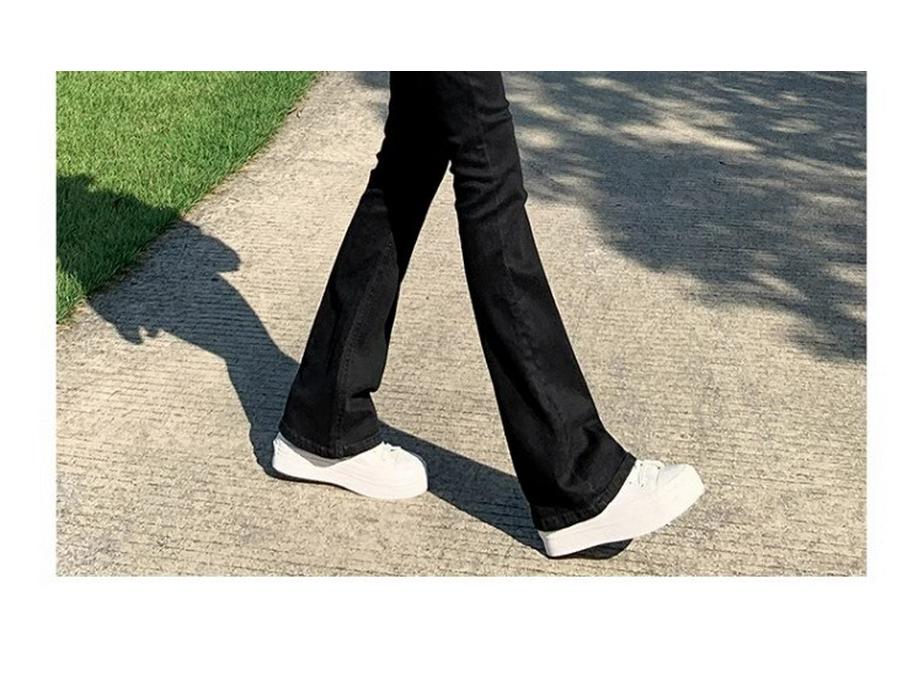 Women's High-Waisted Black Micro-Flared Jeans, 2025 Spring & Autumn Slim-Fit Petite Horseshoe Pants