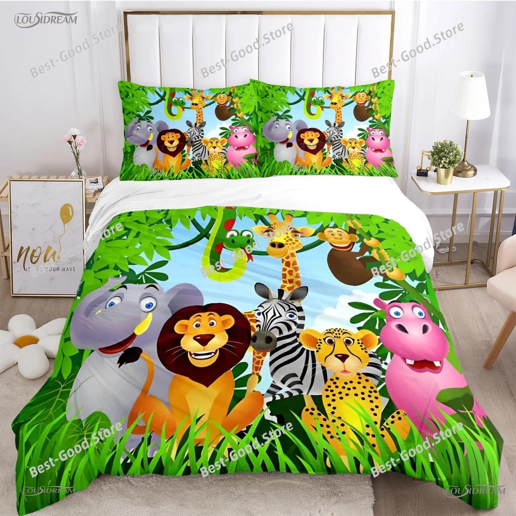 Cute Jungle Animal Casal All Season Duvet Cover Comforter Bedding Sets Soft Quilt Cover and Pillowcases SingleDoubleQueenKing
