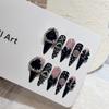 10Pcs Retro Black Rose Cat Eye Press On Nails Luxury Pearl Diamond Butterfly Long Stiletto False Nails