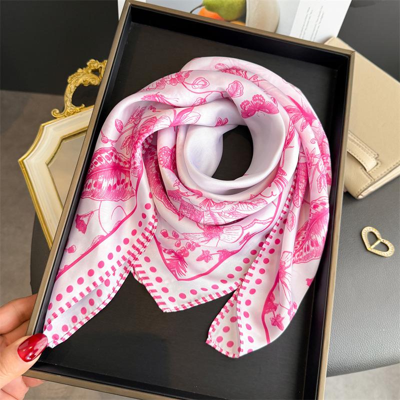 Korean version of Xiaoxiangfeng printing simulation silk scarf square scarf high-end shawl sunscreen neck small square scarf headscarf scarf