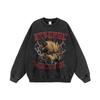 Mens Oversized Distressed Washed Hoodie With Wolf Graphic Print Streetwear Long Sleeve Cotton Sweatshirt